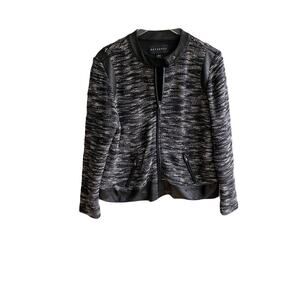 Metaphor Tweed Moto Jacket Size XL Black White Faux Leather Knit Coat Pockets